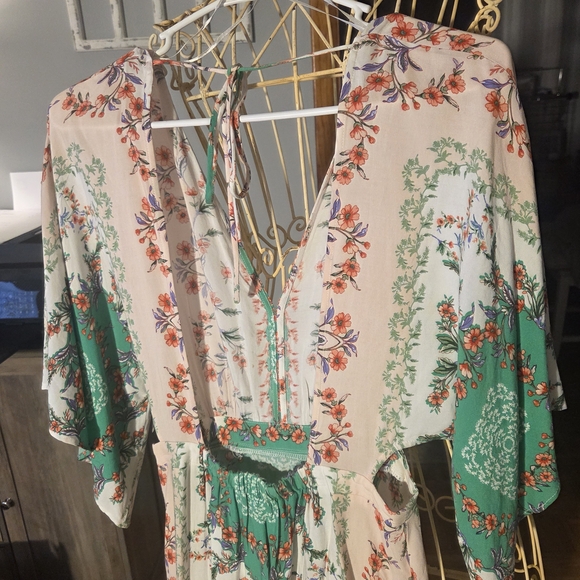 EN CREME Floral Green and White Maxi Dress Sz S - Picture 5 of 11